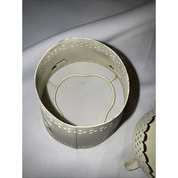 CANDLE SHADE With Tray Stand Farmhouse Punched Tin Jar Topper Cream Country - Picture 4 of 4